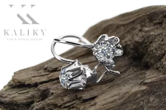 Стерлингово сребро 925 925 Zircon Обеци vec013s Руски Съветски СССР Винтидж бижута Ар-деко style